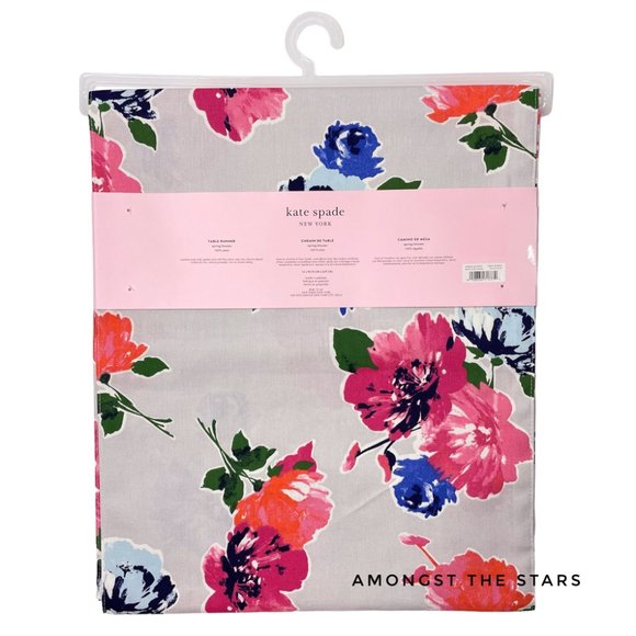 Kate Spade New York Spring Blooms Floral Print Grey 90" Table Runner - Picture 3 of 4